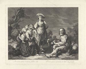 Familia de pastores en un paisaje. de Pellegrino dal Colle