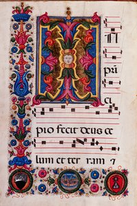 Biblioteca Piccolomini: libro de coro, cod. 5.E, ff. 4v con "Inicial foliada", de Pellegrino di Mariano. de Pellegrino di Mariano