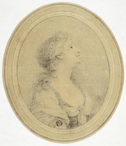 Retrato de medio cuerpo de mujer de perfil, mirando a la derecha