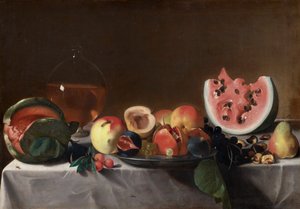 Naturaleza muerta con fruta y garrafa
