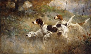 Los tres setters, Bob, Bill y Ginger en un triple punto de Percival Leonard Rosseau