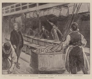 Preparando los Almacenes del Hospital de Campaña en Woolwich para el Envío de Percy F.S. Spence