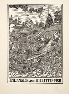 El Pescador y el Pequeño Pez, de Cien Fábulas de Esopo, pub.1903 de Percy J. Billingshurst