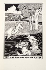 El Asno Cargado de Esponjas, de las Fábulas de Fontaine, pub. 1905 de Percy J. Billingshurst