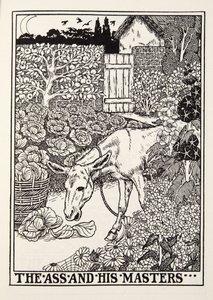 El burro y sus amos, de Fábulas de Fontaine, pub. 1905