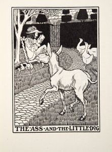 El burro y el perrito, de Fábulas de Fontaine, pub. 1905