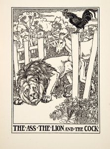 El Asno, el León y el Gallo, de Cien Fábulas de Esopo, pub.1903