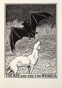 El Murciélago y las Dos Comadrejas, de las Fábulas de Fontaine, pub. 1905