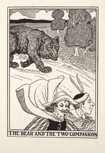 El oso y los dos compañeros, de Fábulas de Fontaine, pub. 1905 (grabado) de Percy J. Billingshurst