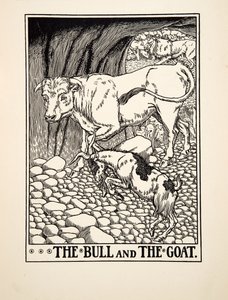 El Toro y la Cabra, de Cien Fábulas de Esopo, pub.1903 de Percy J. Billingshurst