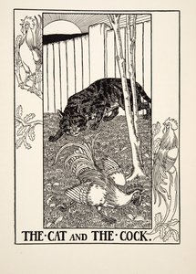El gato y el gallo, de Cien fábulas de Esopo, pub.1903