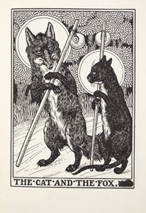 El gato y el zorro, de las Fábulas de Fontaine, pub. 1905
