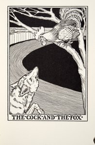 El Gallo y el Zorro, de las Fábulas de Fontaine, pub. 1905 de Percy J. Billingshurst