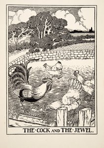 El gallo y la joya, de Cien fábulas de Esopo, pub.1903