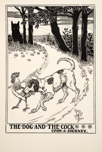 El Perro y el Gallo en un Viaje, de Cien Fábulas de Esopo, pub.1903
