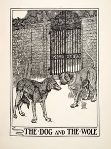 El Perro y el Lobo, de Cien Fábulas de Esopo, pub.1903 (grabado) de Percy J. Billingshurst