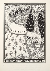 El águila y el búho, de Fábulas de Fontaine, pub. 1905 de Percy J. Billingshurst