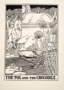 El zorro y el cocodrilo, de Cien fábulas de Esopo, pub.1903