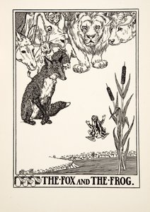 El zorro y la rana, de Cien fábulas de Esopo, pub. 1903 (grabado) de Percy J. Billingshurst