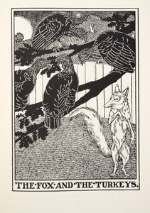 El Zorro y los Pavos de Fábulas de Fontaine, pub. 1905