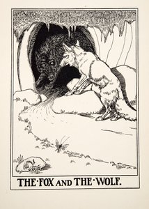 El zorro y el lobo, de Cien fábulas de Esopo, pub.1903 (grabado) de Percy J. Billingshurst