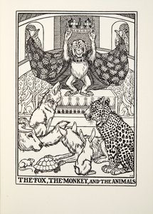 El Zorro, el Mono y los Animales de Fábulas de Fontaine, pub. 1905