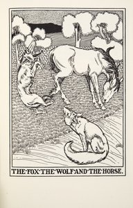 El Zorro, el Lobo y el Caballo de Fábulas de Fontaine, pub. 1905