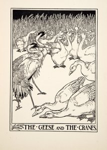 Los Gansos y las Grullas, de Cien Fábulas de Esopo, pub.1903 de Percy J. Billingshurst