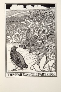 La liebre y la perdiz, de Fábulas de Fontaine, pub. 1905