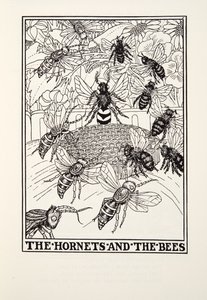 Las Avispas y las Abejas, de Fábulas de Fontaine, pub. 1905 (grabado)