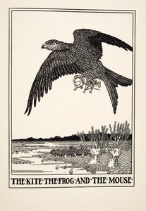 La cometa, la rana y el ratón, de Cien fábulas de Esopo, pub.1903