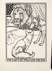 El León, el Lobo y el Zorro de Fábulas de Fontaine, pub. 1905