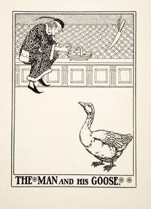 El hombre y su ganso, de Cien fábulas de Esopo, pub. 1903 (grabado) de Percy J. Billingshurst