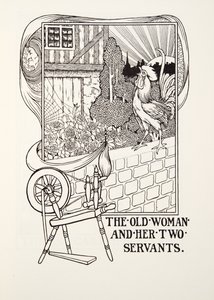 La anciana y sus dos sirvientes, de las Fábulas de Fontaine, pub. 1905 (grabado) de Percy J. Billingshurst