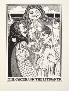 La ostra y los litigantes, de las Fábulas de Fontaine, pub. 1905 de Percy J. Billingshurst