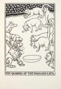 La disputa de los perros y los gatos, de las Fábulas de Fontaine, pub. 1905