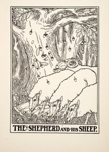 El Pastor y sus Ovejas, de Cien Fábulas de Esopo, pub. 1903 de Percy J. Billingshurst