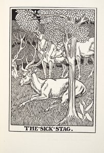 El ciervo enfermo, de las Fábulas de Fontaine, pub. 1905