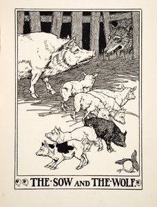 La cerda y el lobo, de Cien fábulas de Esopo, pub. 1903 (grabado) de Percy J. Billingshurst