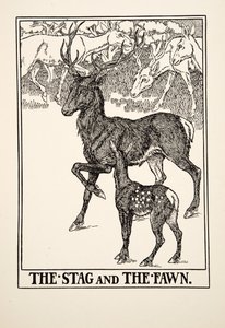 El ciervo y el cervatillo, de Cien fábulas de Esopo, pub.1903