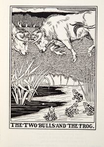 Los Dos Toros y la Rana, de las Fábulas de Fontaine, pub. 1905