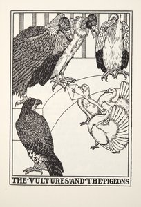 Los buitres y las palomas, de Fábulas de Fontaine, pub. 1905 de Percy J. Billingshurst