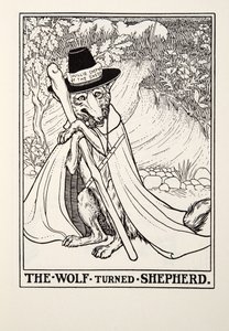 El lobo convertido en pastor, de Fábulas de Fontaine, pub. 1905