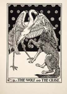 El lobo y la grulla, de Cien fábulas de Esopo, pub.1903 de Percy J. Billingshurst