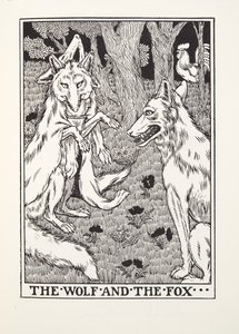 El lobo y el zorro, de las Fábulas de Fontaine, pub. 1905 de Percy J. Billingshurst