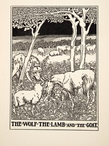 El Lobo, el Cordero y la Cabra, de Cien Fábulas de Esopo, pub.1903 (grabado)