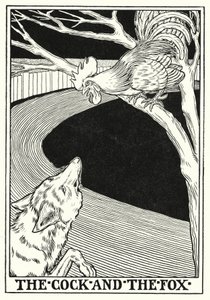 Fábulas de La Fontaine: El gallo y la zorra (litografía) de Percy James Billinghurst