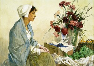 El vendedor de flores (acuarela sobre papel) de Percy Lancaster