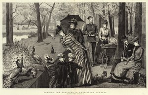 Alimentando a los Pavos Reales en los Jardines de Kensington de Percy Macquoid