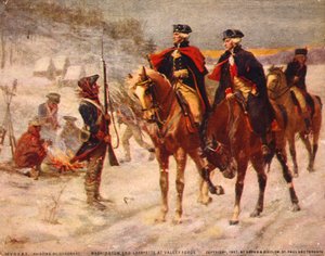 Washington y Lafayette en Valley Forge / Pintura de Dunsmore. C. 1907. de Percy Moran